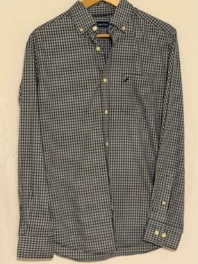 Nautica Men's Classic-Fit Gingham Plaid Button-Down Long-Sleeve Shirt Navy/White